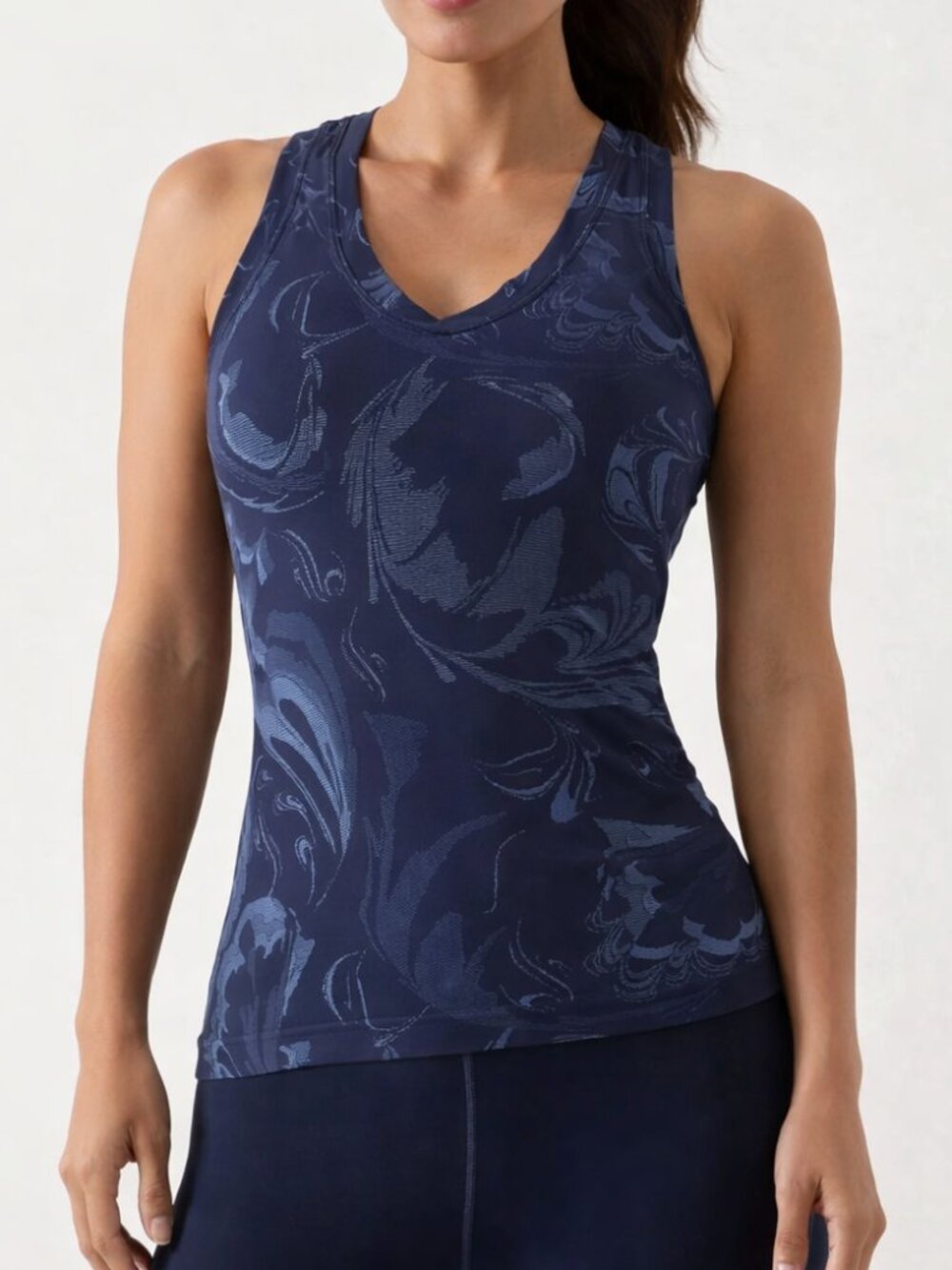 Athleta Momentum Seamless Tank Blue Floral Racerback Athletic Top S